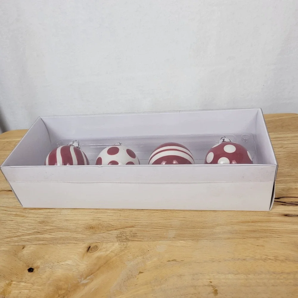 VTG Stebbins Anderson Ceramic Christmas Ornaments Red White Polka Dot Candy Cane